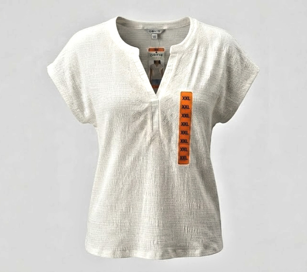 New With Tags Orvis Women's Short Sleeve Embroidered Split Neck Top - Size XXL